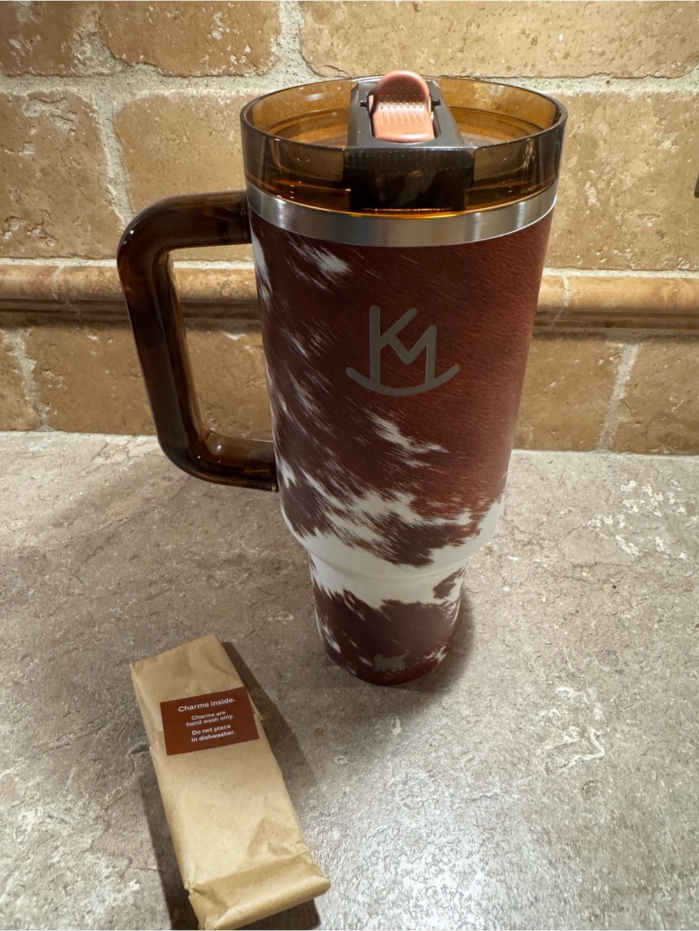 Stanley Kacey Musgraves Brown & White Cowhide Pattern Insulated Mug with Handle